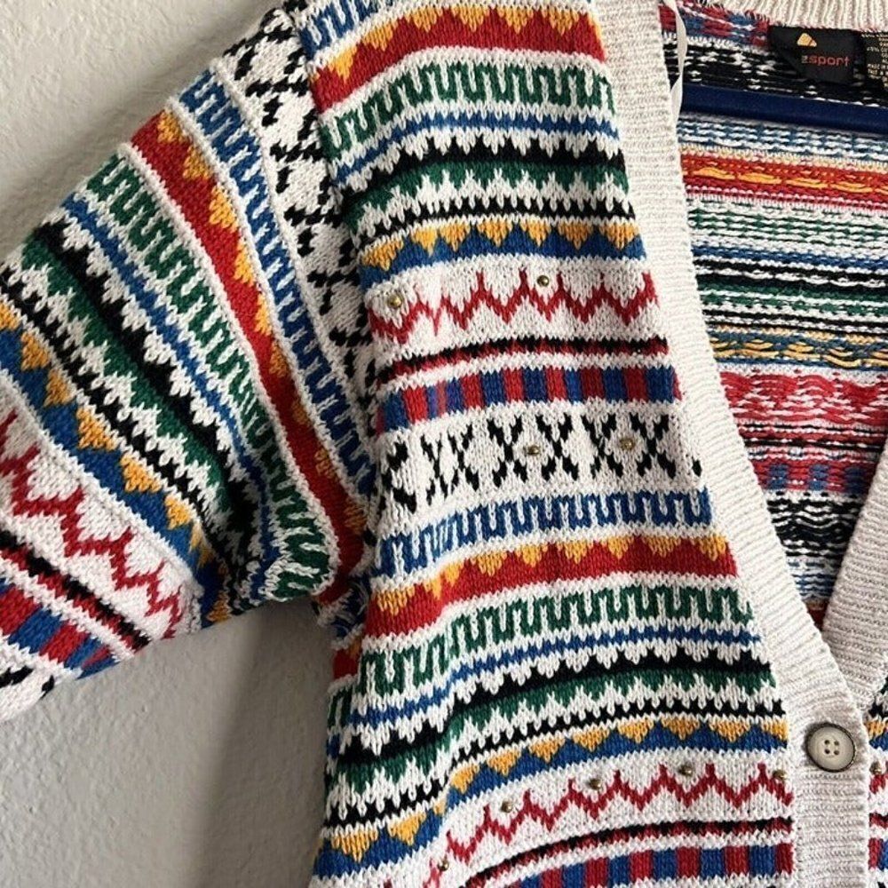 LizSport Vintage Fair Isle Oversized Cottagecore Cardigan Sweater Grandma Small - Picture 3 of 11